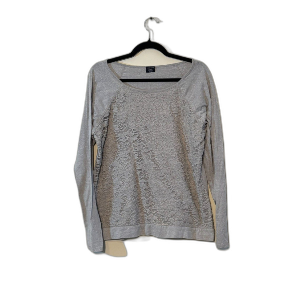 Faded Glory Gray Lace Front Long Sleeve Top Size XL